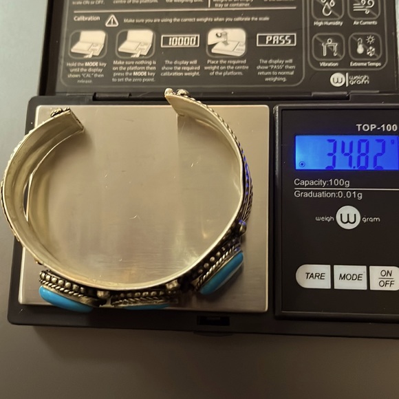Vintage turquoise adjustable silver cuff. Hard to fine 34.82 grams.BoxeMARK DOWN - Picture 6 of 11